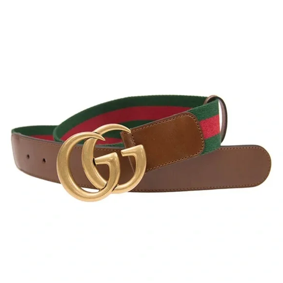 💐 GUCCI DOUBLE GG LEATHER CANVAS LOGO BELT ♥️💚 - Picture 7 of 9